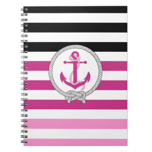Cuaderno Anillo rosado/nudo de la marina/banda negra