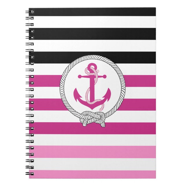 Cuaderno Anillo rosado/nudo de la marina/banda negra (Frente)