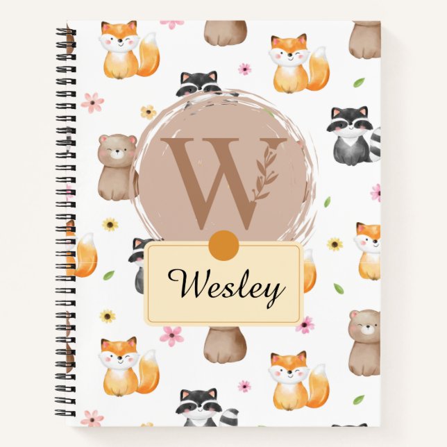 Cuaderno Animal de Bosque Personalizado - Nombrado con la L (Anverso)