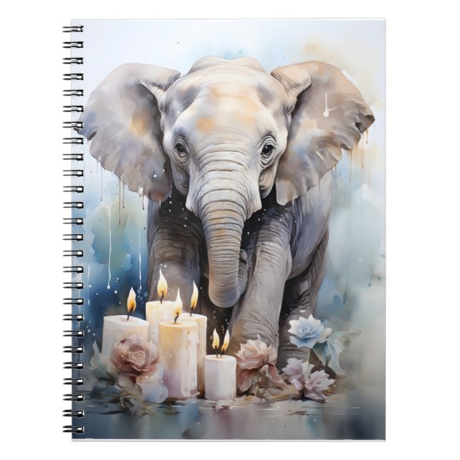 Cuaderno Animal Salvaje Con Velas Y Flores Elefantes (Frente)