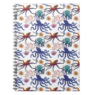 Cuaderno Animales acuáticos patrón vida submarina del océ