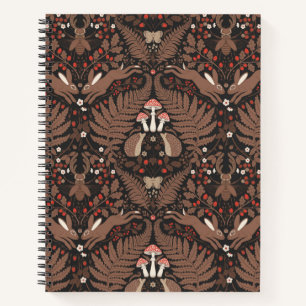 Cuaderno Animales de bosque y plantas en rojo y marrón