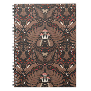Cuaderno Animales de bosque y plantas en rojo y marrón