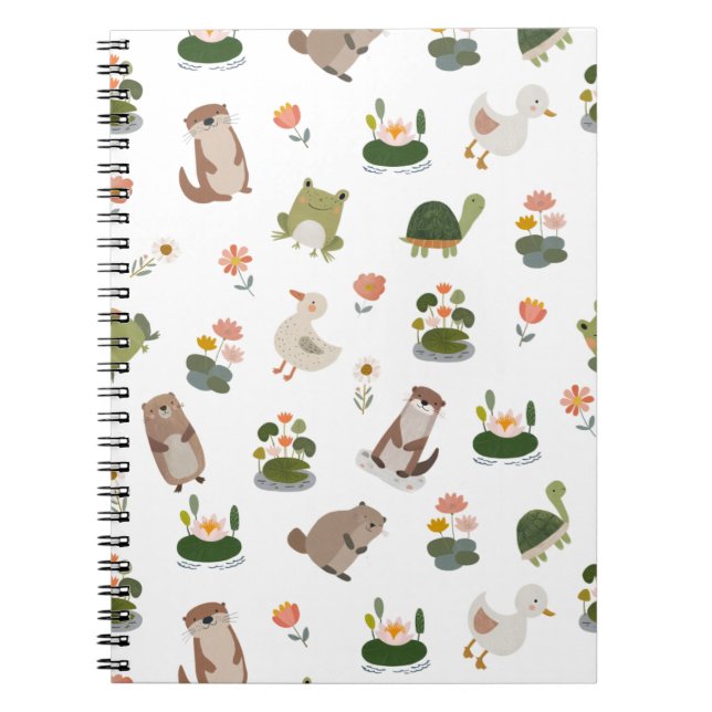 Cuaderno Animales de estanque y hojas de nenúfar en blanco (Frente)
