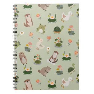 Cuaderno Animales de estanque y hojas de nenúfar en verde g