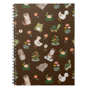 Cuaderno Animales de estanque y hojas de nenúfar sobre marr
