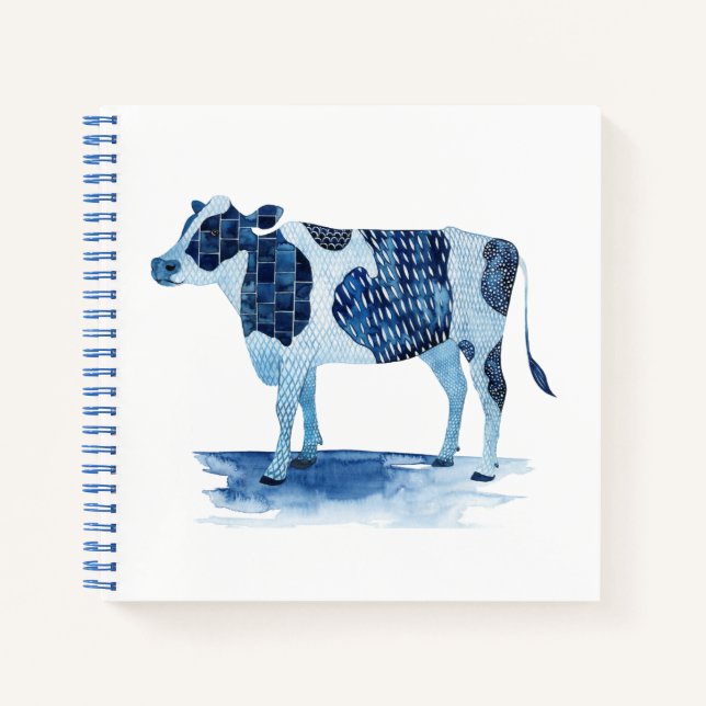 Cuaderno Animales de la granja azul cobalto - vaca (Anverso)