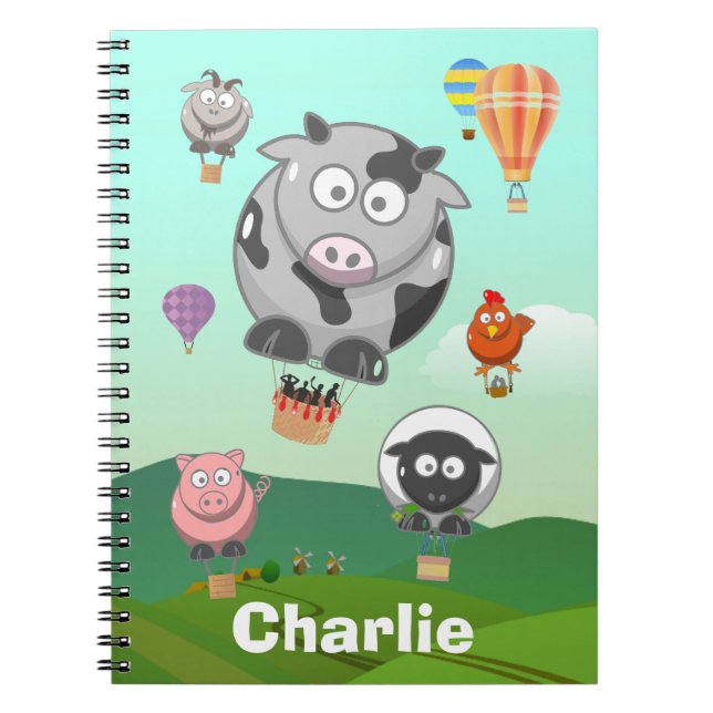 Cuaderno Animales de la granja de globos aerostáticos perso (Frente)