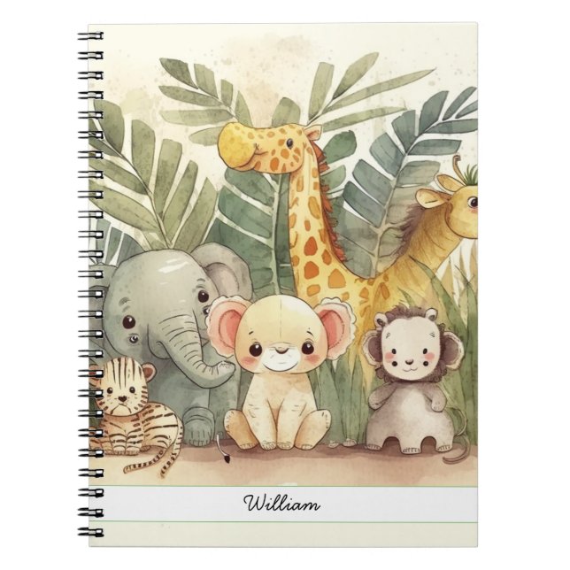 Cuaderno Animales de la jungla de safari personalizados (Frente)