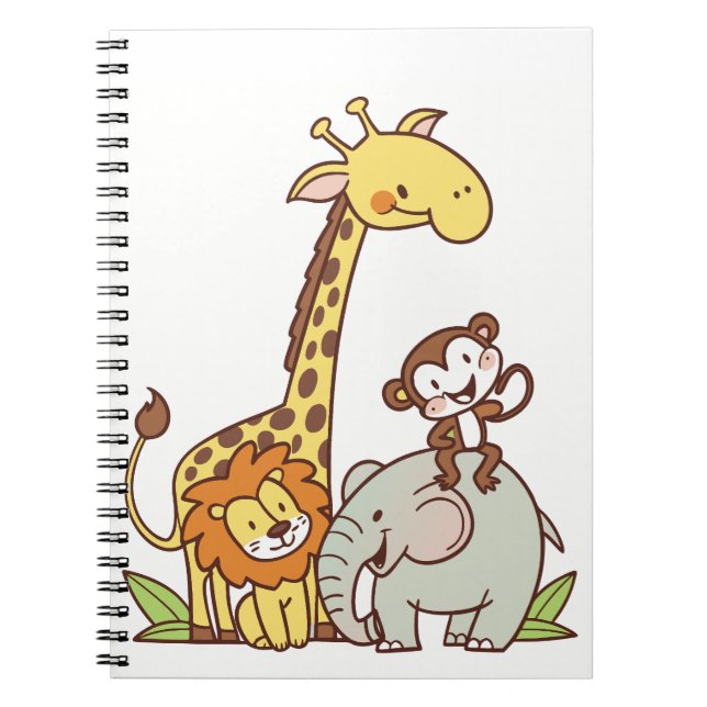 Cuaderno Animales de Personalizado lindo - jirafa, león y m (Frente)
