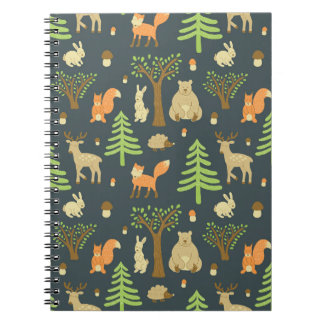Cuaderno Animales del bosque vintage, patrón infantil.