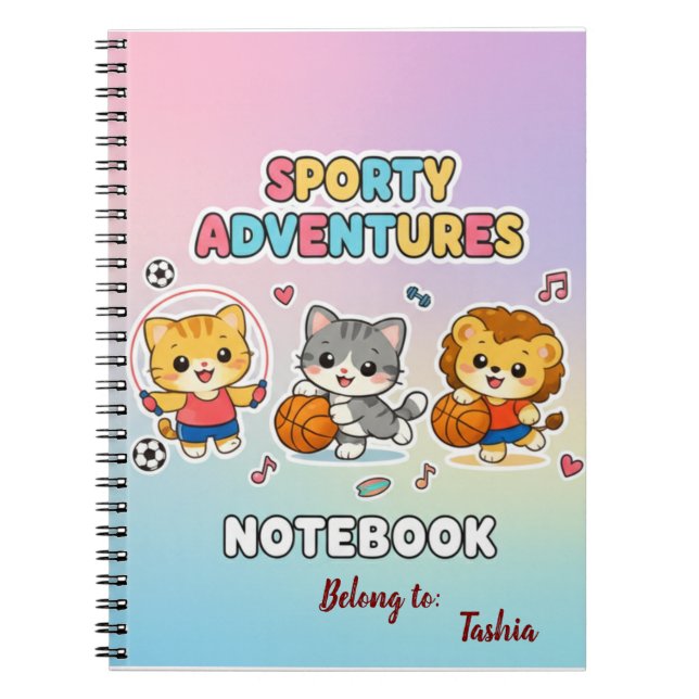 Cuaderno Animales Deportivos Lindos Arcoíris Pastel Niños (Frente)
