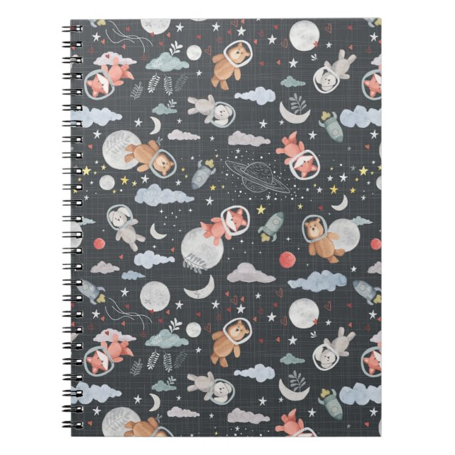 Cuaderno Animales espaciales - textura azul de acero oscuro (Frente)
