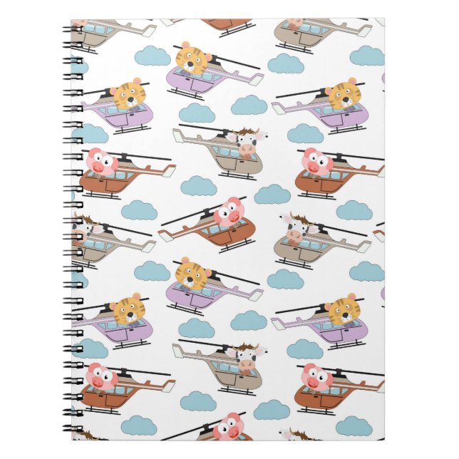 Cuaderno Animales Lindos en Patrón de Helicóptero (Frente)