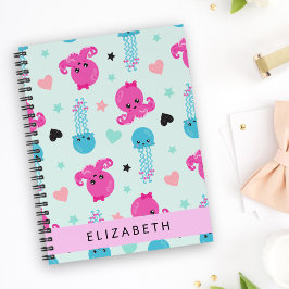 Cuaderno Animales marinos, pulpo, medusas, corazón, tu nomb