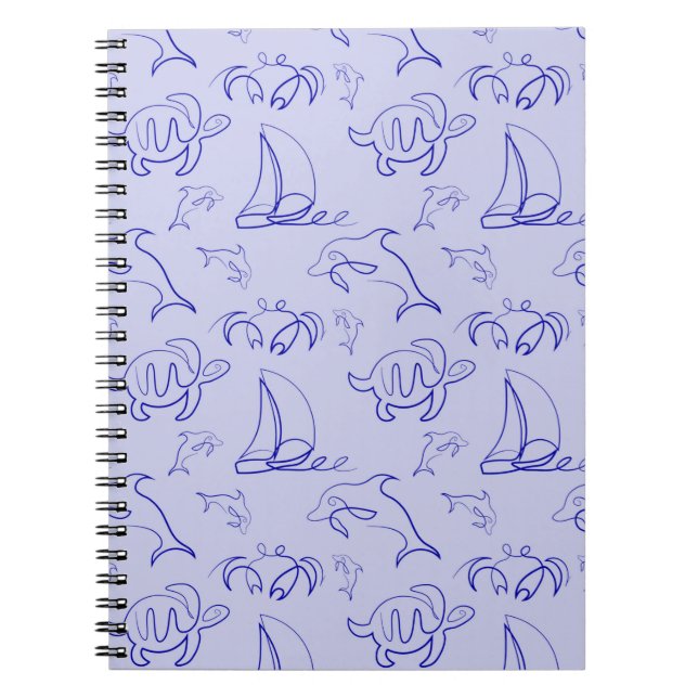 Cuaderno Animales marinos y patrón de dibujo de una línea (Frente)