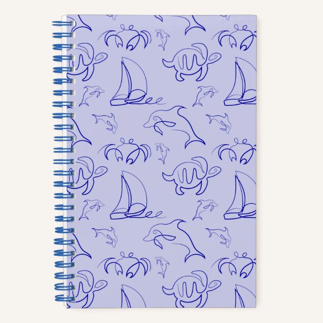 Cuaderno Animales marinos y patrón de dibujo de una línea (Anverso)