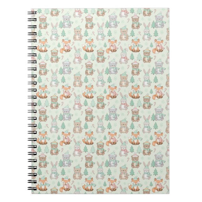 Cuaderno Animales Navideños Adorables Patrón Continuo (Frente)