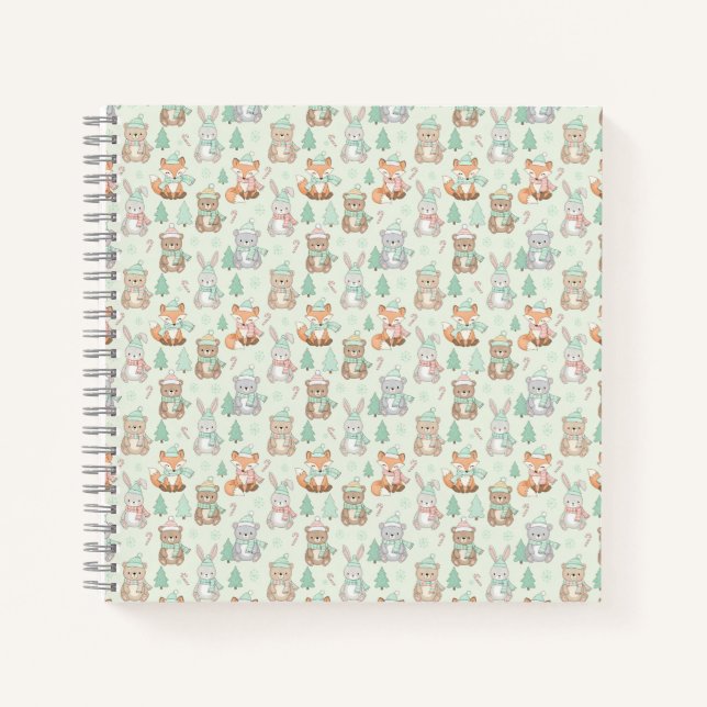 Cuaderno Animales Navideños Adorables Patrón Continuo (Anverso)