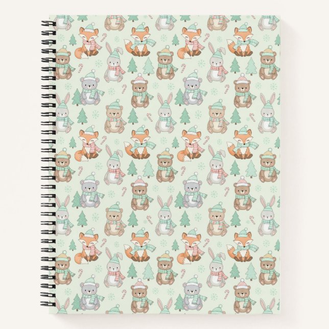 Cuaderno Animales Navideños Lindos Patrón Continuo (Anverso)