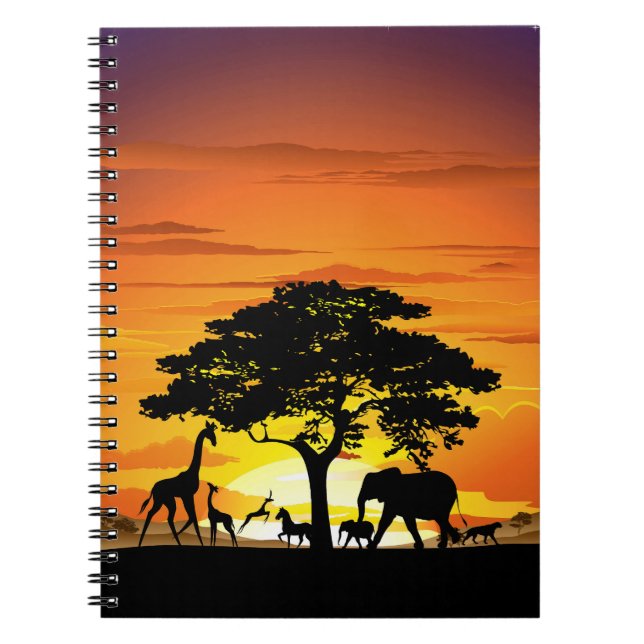 Cuaderno Animales salvajes al atardecer en la sabana africa (Frente)