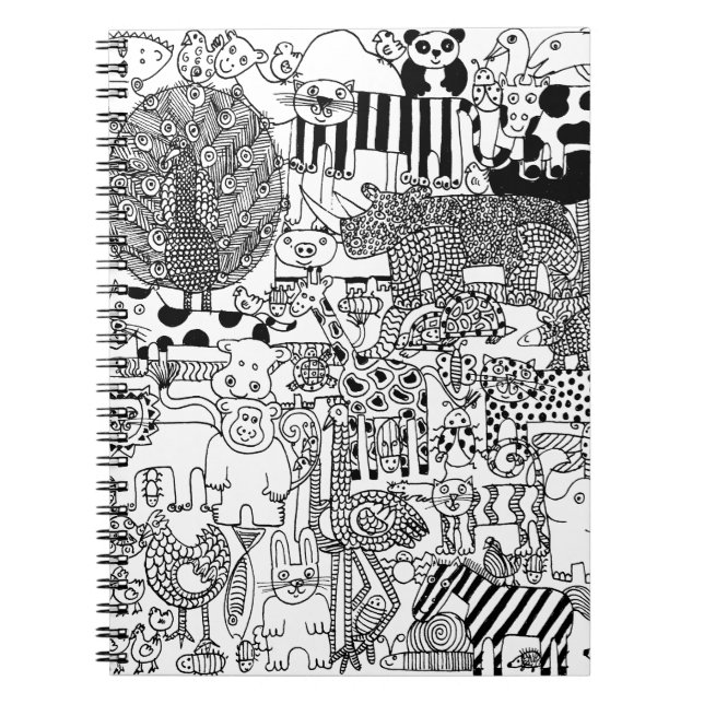 Cuaderno Animales salvajes dibujan arte blanco y negro (Frente)