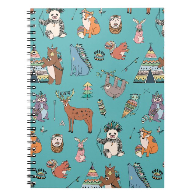 Cuaderno Animales tribales: patrón forestal de bosques. (Frente)