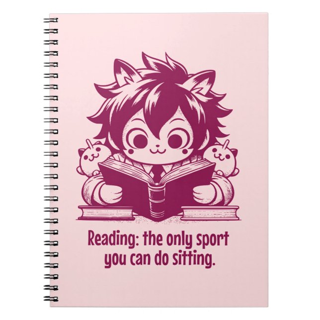 Cuaderno Anime Catboy leyendo un libro y curiosa cita de li (Frente)