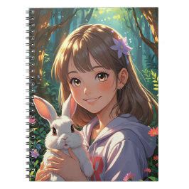 Cuaderno Anime Chica con cinta de flores y su conejito