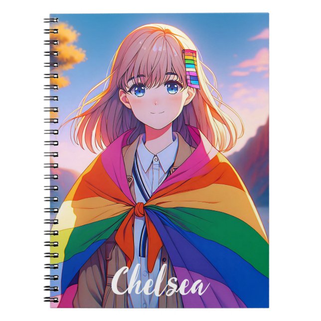 Cuaderno Anime Chica con LGBTQIA+ Cabo personalizado (Frente)