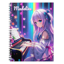 Cuaderno Anime Chica jugando al piano personalizado