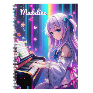 Cuaderno Anime Chica jugando al piano personalizado