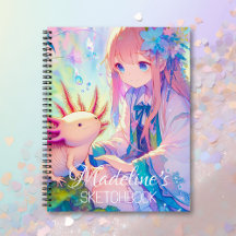 Anime Chica y el Sketchbook personalizado de Axolo