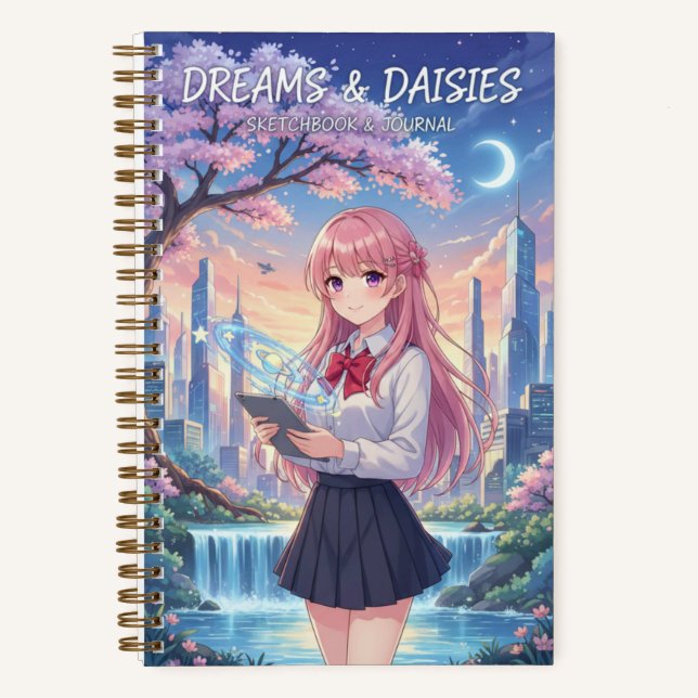 Cuaderno Anime Girl Cityscape & Holographic Planet Journal (Anverso)