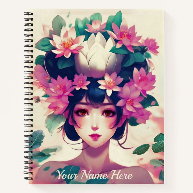 Cuaderno Anime Girl Crowned with Lotus Blossoms Journal  (Anverso)