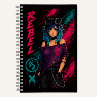 Cuaderno Anime Girl Cyberpunk Neon Black
