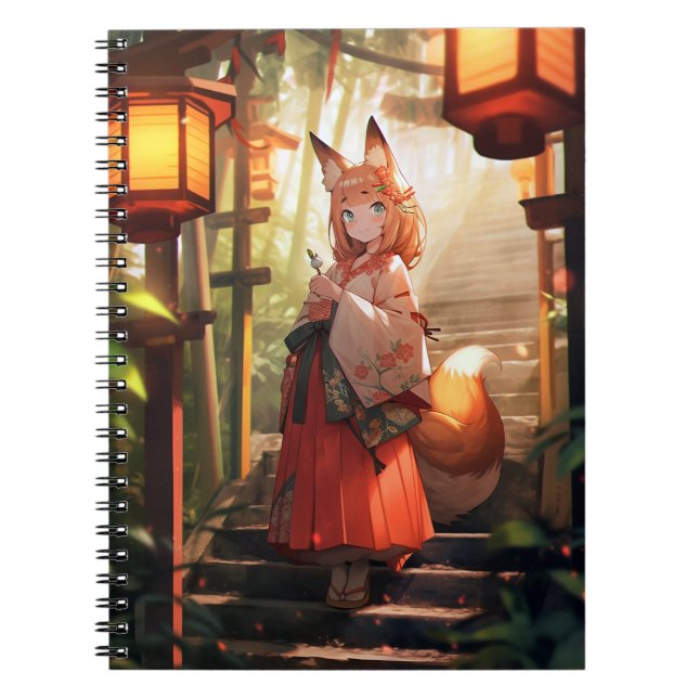Cuaderno Anime Kitsune Chica Cute Fox Fantasy Art (Frente)
