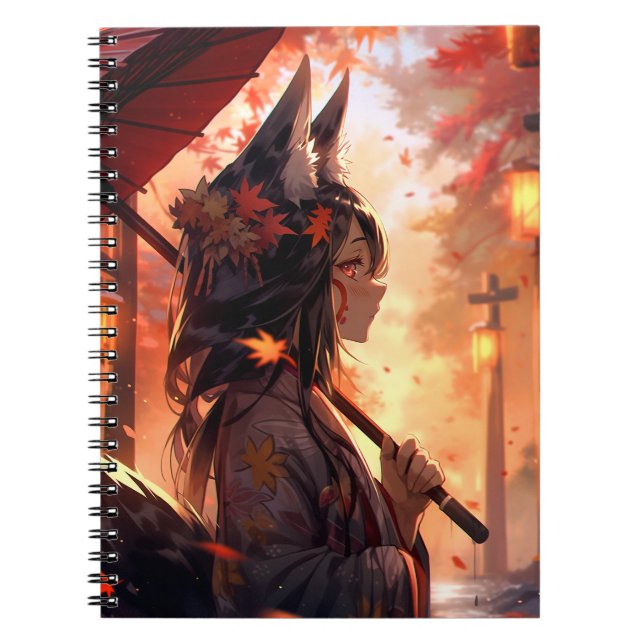 Cuaderno Anime Kitsune Chica Cute Fox Fantasy Art (Frente)