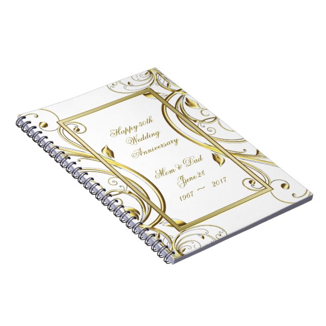 Cuaderno Aniversario del Boda de Oro Blanco de Oro Florecie (Lado Derecho)