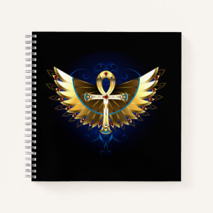 Cuaderno Ankh de oro con alas