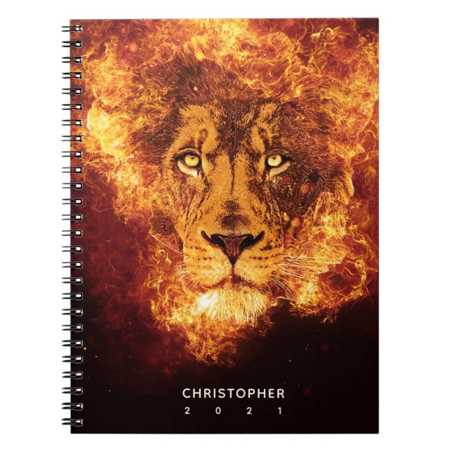 Cuaderno Año del nombre de la cara del león con llamas (Frente)