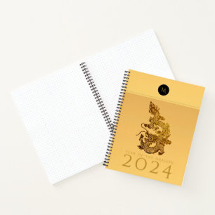 Cuaderno Año Dragón Chino 2024 Elegante Monograma LSN