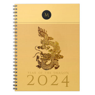 Cuaderno Año Dragón Chino 2024 Monograma Elegante N