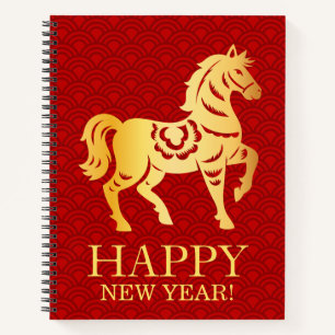Cuaderno Año Nuevo Lunar Chino del Caballo 2026 Rojo Dorado