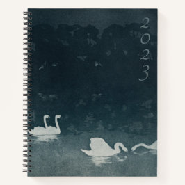 Cuaderno Año vertical de la bala de cisne azul oscuro