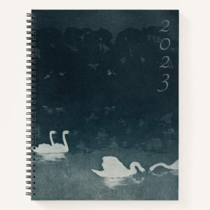 Cuaderno Año vertical de la bala de cisne azul oscuro