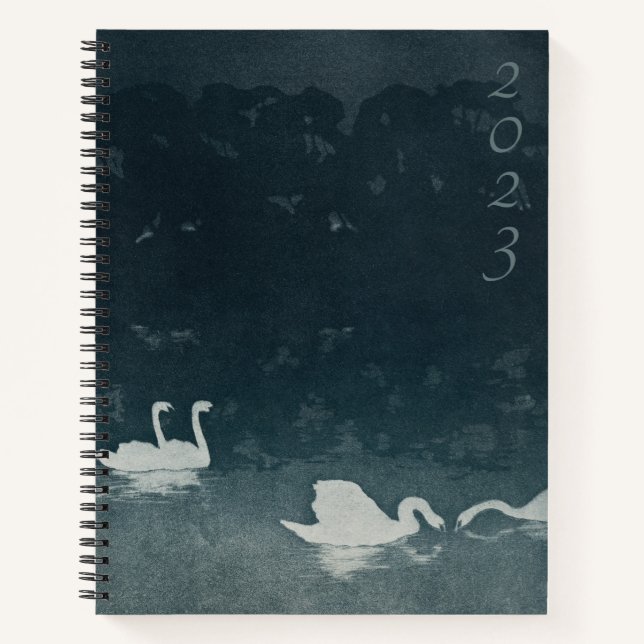 Cuaderno Año vertical de la bala de cisne azul oscuro (Anverso)
