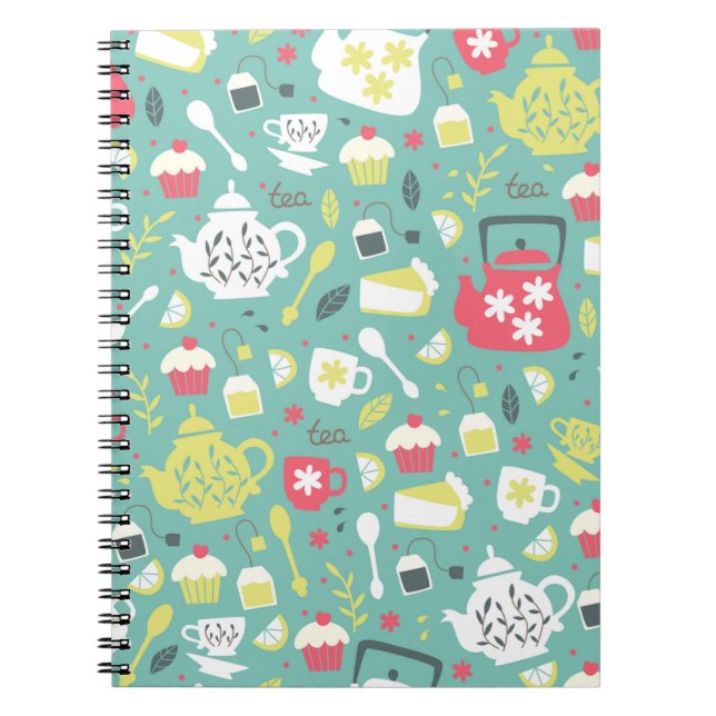 Cuaderno Antecedentes con teteras, tazas, limón, flores a (Frente)