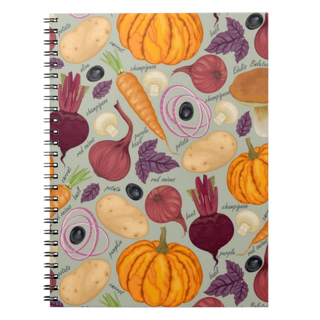 Cuaderno Antecedentes retro de verduras frescas (Frente)