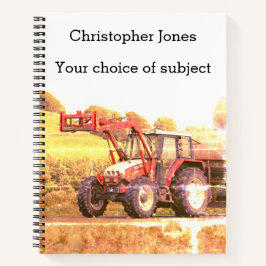 Cuaderno Anticuado tractor de Grays Linkon rojo, tu nombre